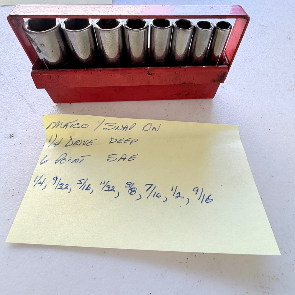 Matco Snap-on 1/4 Drive Deep Socket Set 6 Point SAE 8 Piece with Metal Rack